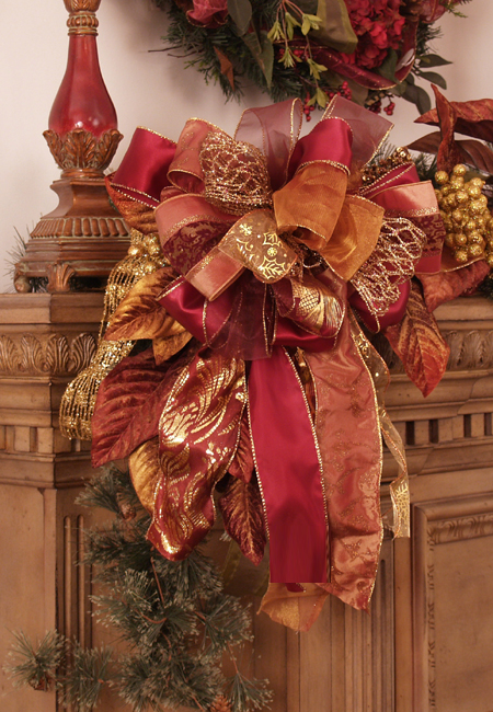 (image for) Christmas Bows-Set of 2 Gold and Burgundy Bows CR1005 TEXT_CLOSE_WINDOW